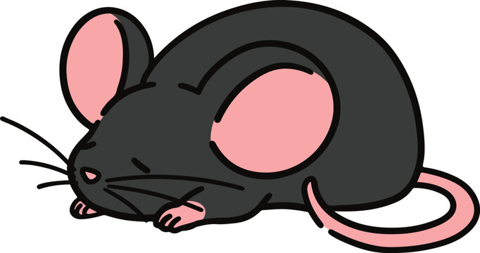Cute black mouse sleeping outlined