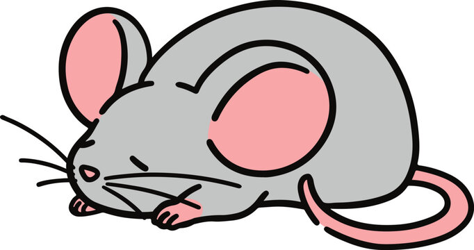 Cute grey mouse sleeping outlined