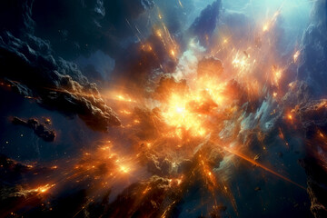 Star explosion in galaxy space. Fantasy universe background