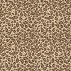 Leopard print. Seamless pattern. Repeating animal spot. Brown graphic background. Repeated skin jaguar for design prints. Texture abstract repeat spots panther. Fur cheetah dot. Vector illustration © Omeris
