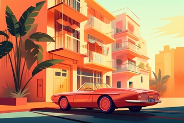 Tropical Neo-pop Car Illustration