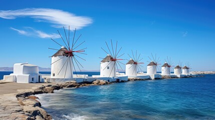 windmill in mykonos, ai generative - obrazy, fototapety, plakaty