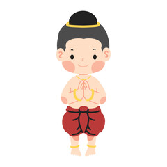 Cartoon character girl student  traditional Thai dancer set