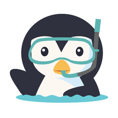 Cute Penguin Wearing Diving Suit Snorkeling