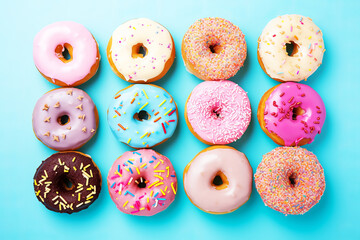 donuts isolated on blue background