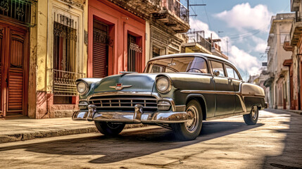 Old Cuba Classic American Cars on the Street of Havanna Abstract Illustration Wallpaper Background Generative AI  KI Digital Art