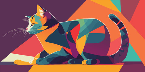 Colorful Cat Aesthetic Background Abstract Illustration