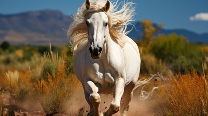 Naklejka na ściany i meble white horse in the field, ai generative