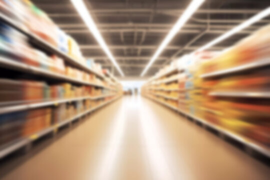 Abstract blurred supermarket store background. Generative ai design.