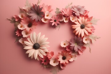 wedding pink heart love flower layout background day card rose valentine. Generative AI.