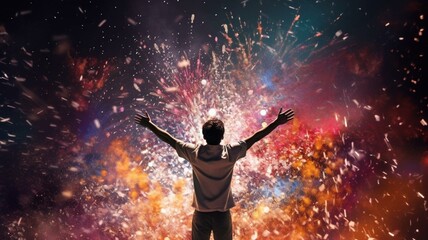 Back of a person with arms up celebrating 