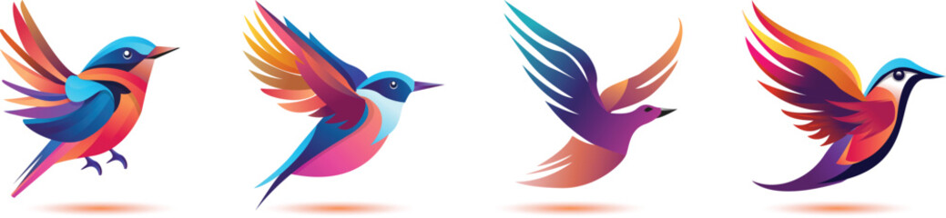 Flying Bird vector illustration Logo - birds logo - bird logo pack- Colorful & minimalist- Commercial usable & Fully Editable