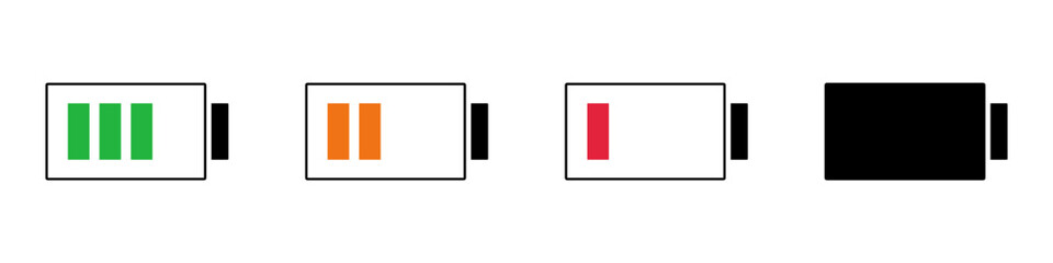 Battery icon set by charging status. Charging level icon set. Vector.