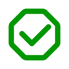 Octagonal green check box icon. Vector.