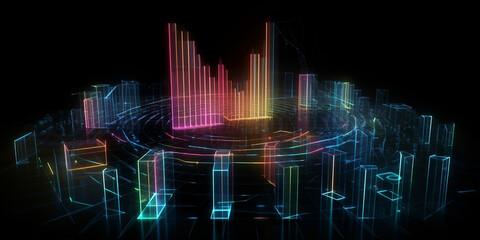 Three-dimensional business chart or graph in holographic style. Generative AI