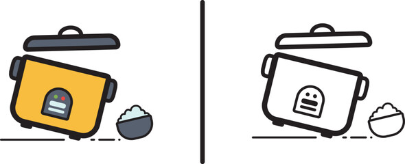 Modern Design Vector Icons: Rice Cooker, Kitchen Appliances & More