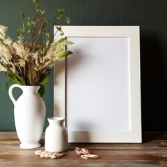 Fototapeta premium Blank photo frame mock up on table Generative AI 
