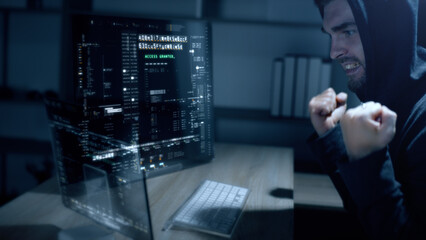 Futuristic cyber hacker operating under the guise of Anonymous, employs advanced algorithms to...