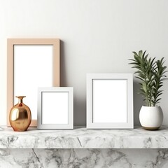 Blank white picture art frame mock up design showcase on table Generative AI 