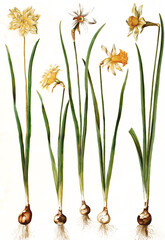 Gelbe Narzisse, Narcissus pseudonarcissus, auch Osterglocke oder Osterglöckchen, Weiße Narzisse, Narcissus poeticus, auch Dichter-Narzisse, Montreux-Narzisse oder Echte Narzisse