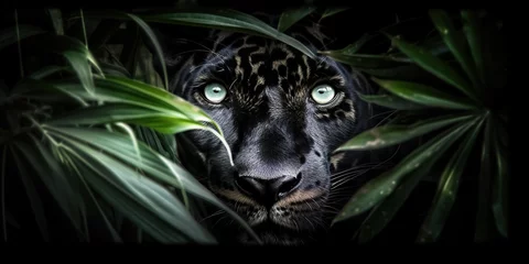 Foto auf Acrylglas Front view of Panther on dark background. Predator series. digital ai art  © Viks_jin