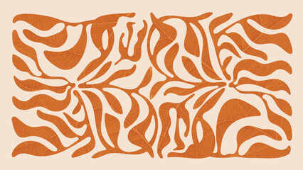 Abstract art autumn background vector. Botanic fall season hand drawn pattern design with leaves branch. Simple contemporary style illustrated Design for fabric, print, cover, banner, wallpaper.