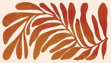 Abstract art autumn background vector. Botanic fall season hand drawn pattern design with leaves branch. Simple contemporary style illustrated Design for fabric, print, cover, banner, wallpaper.