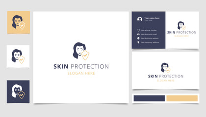 Skin protection logo design with editable slogan. Branding book and business card template.