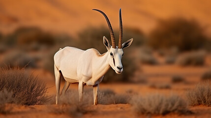Arabian Oryx in their Natural Habitat at Shaumari Reserve, Jordan. Generative AI