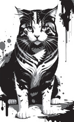 cat face illustration with black and white splashes, can be used for logo, t-shirt design, posters, banners, greetings and print design