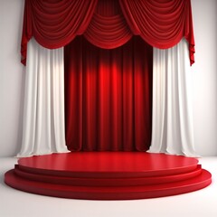 podium platform for product display with red and white cinema curtain  made with Generative AI