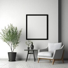 Blank white photo art frame mock up design showcase in modern bathroom Generative AI 