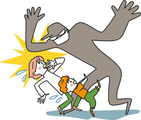 不審者に襲われる小学生　イラスト素材	
