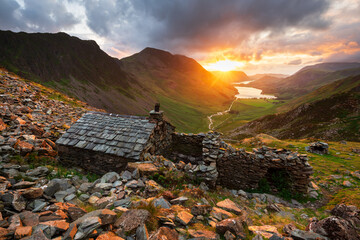 Beautiful Lake District sunset seen from Warnscale Bothy overlooking Buttermere and Crummock Water.