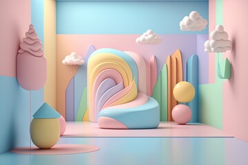 Stand podium wall scene pastel color background, geometric shape for product display presentation.	