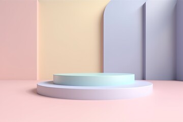 Naklejka na ściany i meble Stand podium wall scene pastel color background, geometric shape for product display presentation.