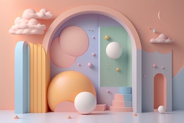 Fototapeta premium Stand podium wall scene pastel color background, geometric shape for product display presentation.