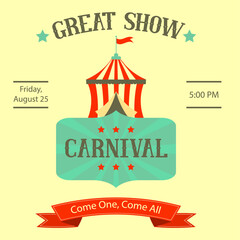 Carnival background with circus tent. Circus vintage background. Great show invitation card.