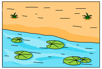 Pond with lotus leaves