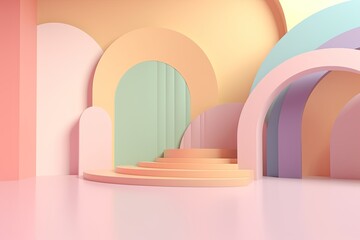 Stand podium wall scene pastel color background, geometric shape for product display presentation. Minimal scene for mockup products, stage showcase, promotion display.