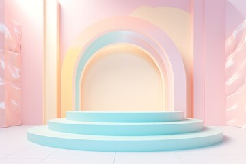 Stand podium wall scene pastel color background, geometric shape for product display presentation. Minimal scene for mockup products, stage showcase, promotion display.