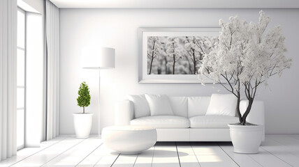 Modern White Interior Design Infused with Vibrant Spring Decorations. Generative AI
