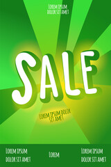 Green promotional flyer, discount voucher template, brochure for special offers, invitation to a party with a simply dummy text. Vector graphic