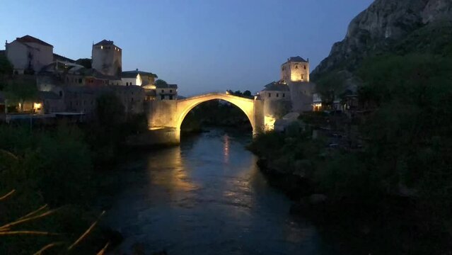 Historical Mostar bridge Time-lapse video from night to sunrise