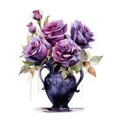 watercolor rich full black roses in a vase