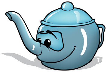 Blue Smiling Teapot with Face and Eyes