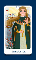 The card of the senior arcana is a temperance. Occult esoteric spiritual Tarot. Numerology and fortune telling. Modern flat vector illustrations