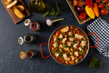 Traditional Portuguese fish stew. Cod stew.