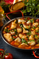 Traditional Portuguese fish stew. Cod stew.