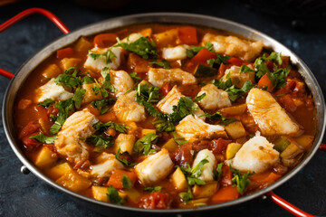 Traditional Portuguese fish stew. Cod stew.